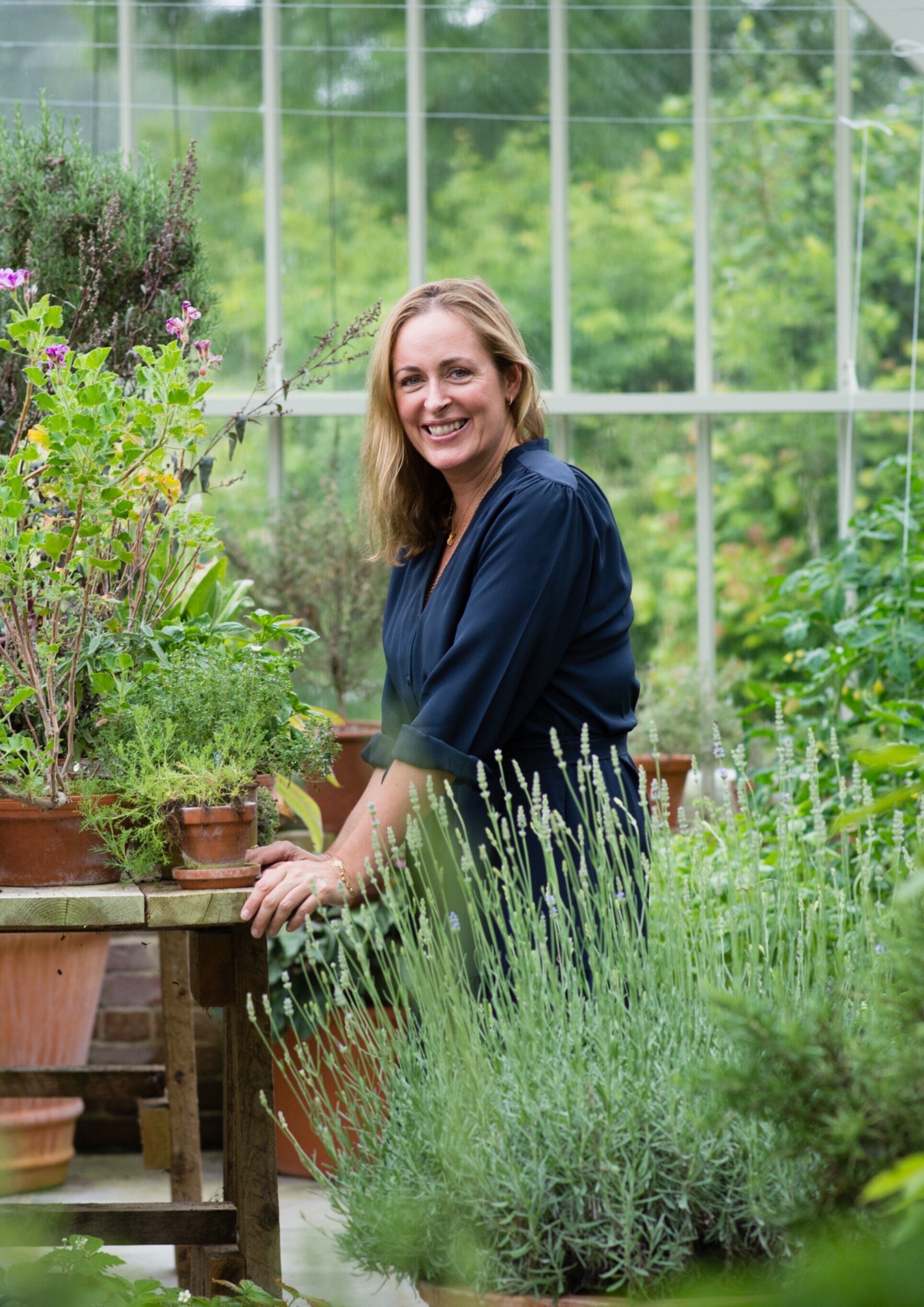 Amelia Freer in the green house at Limewood hotel in the New Forest